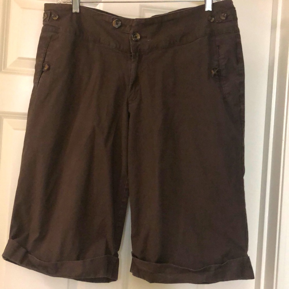 Venezia Chocolate Crops Cotton Cuffed Hems Great Button Details & Fabric Plus 20